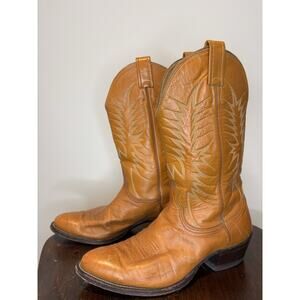 Vintage Nocona Boots Men 8.5 B Brown Leather Western Cowboy USA Made A966